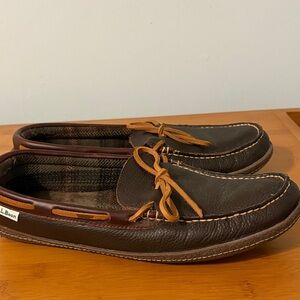 L.L.Bean Men's Handsewn Flannel-Lined Slippers in brown leather